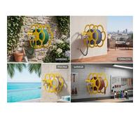 Avvolgitubo, Porta tubo da giardino con doppio rubinetto Dimensioni 30x25xh 30 cm - peso 2,6 kg con rubinetto, Garantito contro la ruggine Colore Giallo giallo