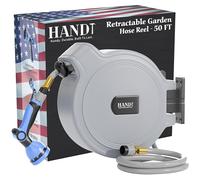 Avvolgitubo retrattile da giardino con base USA, 1/2 "x 50 ft Quick Connect 10-Pattern Spruzzatore, Avvolgitubo dell'acqua autoretraibile a parete, resistente ai raggi UV, riavvolgimento automatico a
