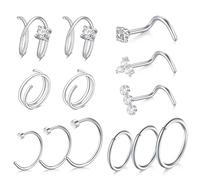 AVYRING 13 piercing nasali da 20 G CZ e anelli doppi in acciaio inox, sottili in argento, oro, nero, Acciaio inossidabile