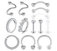 AVYRING 16G 20G Acciaio Inossidabile Piercing Orecchio Cartilagine Cavallo Piercing Conch Daith Helix Diamante CZ Piercing Naso Labbro Sopracciglio Stili Misti Argento