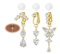 AVYRING 3 anelli finti per ombelico con clip, gioielli non piercing da donna, in acciaio chirurgico regolabile, con design estivo e zirconia cubica, argento/oro, per feste in spiaggia, Acciaio