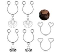AVYRING 3 paia di finti piercing per capezzolo, non forati, regolabili, con perle finte, cuore e campana, in acciaio inossidabile 316L, anelli per capezzoli da donna, senza dolore, carini e sexy