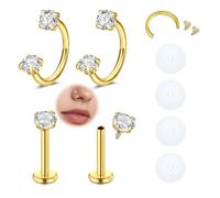 AVYRING 8 pezzi CZ Horseshoe Piercing & Flatback Studs da donna, 18 G Internal Thread Surgical Steel Medusa, piercing per naso, setto, labret, labbro, elice, Daith & Rook 8 mm, argento/oro, 8 mm