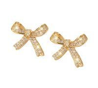 AVYRING Orecchini a fiocco, per donne e ragazze, con zirconi scintillanti e carini, ipoallergenici, perfetti per spose e damigelle d'onore (argento/oro), Acciaio inossidabile