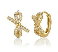 AVYRING Orecchini a fiocco, per donne e ragazze, con zirconi scintillanti e carini, ipoallergenici, perfetti per spose e damigelle d'onore (argento/oro), Acciaio inossidabile