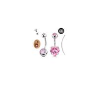 AVYRING Piercing per ombelico da donna, in titanio massiccio, 14 G, G23, ipoallergenico, con strumento per infilare, cuore con zirconia cubica da 10 mm, confezione da 2 pezzi