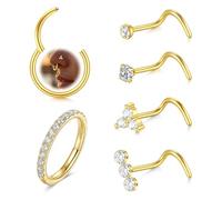 AVYRING Set di 6 piercing da naso sottile da 20 g, con diamante per uomo e donna, in acciaio inox, ipoallergenico, in oro e argento, Acciaio inossidabile
