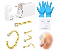 AVYRING Set di 8 piercing da naso con pistola, con naselli integrati, kit autopiercing indolore con anelli da naso e tasselli da 20 g, 10 mm, Acciaio inossidabile