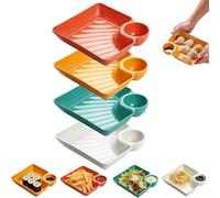 AVZYARDY 4Pcs Sauce Separated Plate, Japanese Dumpling Plate with Compartment Dipping Saucer, Colorful Platters Snack Dip Bowls & Serving Platters Snack for Dumplings Chips Fried Chicken Tacos