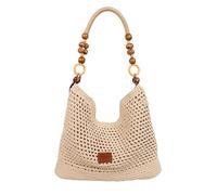 AVZYARDY Borse per la spiaggia all'uncinetto per donne, borsa per maglieria di capacità con manico per perline in legno, borsa da spiaggia per la spiaggia Hobo borsa per lo shopping per viaggi in usc