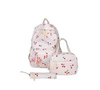 AVZYARDY Zaino di ciliegia a tre pezzi con borsa for pranzo e zaino in nylon custodia a matita (bianco)