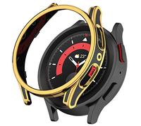AWADUO Smartwatch, custodia protettiva per PC a copertura completa, con pellicola protettiva in vetro temperato, compatibile con Samsung Watch 5 da 40 mm, morbida e resistente (nero+oro)