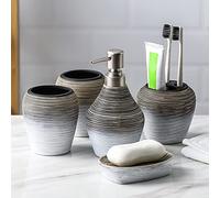 awagas Set Bagno Accessori Completo 5 pezzi, Bagno in Ceramica Stile Europeo Set da Bagno Ceramica di Alta Qualità porta Spazzolino Portasapone e Dispenser di Sapone