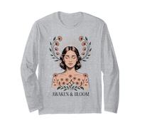 Awaken Bloom Donna Raggi Floreali Meditare Femminile Maglia a Manica