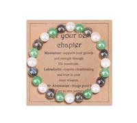 AWARDSEN Braccialetto da donna con perline di cristallo da 8 mm, pietra naturale semi preziosa, elastico, regalo per yoga, con carte spirituali, 8 mm, Pietra, Nessuna pietra preziosa