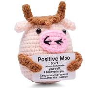 AWARDSEN Positive Moo Supporto emotivo Moo con carta motivazionale Animali all'uncinetto positivi Regali divertenti per donne uomini fatti a mano roba carina regali di buona fortuna