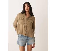 AWARE - Camicia a maniche lunghe multitasche verde velato con polsini risvoltati XS