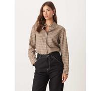 AWARE - Camicia Oxford oversize stile boyfriend con stampa a quadretti beige e marroni-Marrone XL