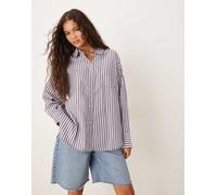 AWARE - Camicia Oxford oversize vestibilità boyfriend blu a righe bordeaux L