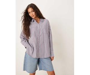 AWARE - Camicia Oxford oversize vestibilità boyfriend blu a righe bordeaux L