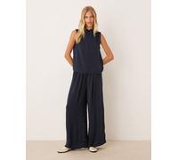 AWARE - Pantaloni a fondo ampio blu navy a vita alta con pieghe in coordinato M