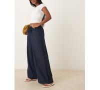 AWARE - Pantaloni a fondo super ampio allacciati in vita color blu navy XS
