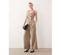 AWARE - Pantaloni a vita alta con fondo ampio e pieghe beige mélange in coordinato-Neutro 42