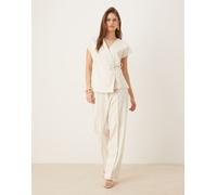 AWARE - Pantaloni ampi a vita alta color crema in coordinato-Bianco 40