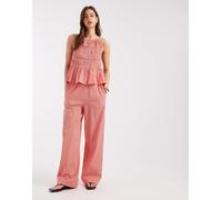 AWARE - Pantaloni comodi in seersucker rosso e bianco a quadri in coordinato XS