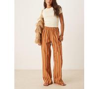 AWARE - Pantaloni con fondo ampio stile boxer in popeline a righe color caramello e crema-Arancione S