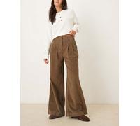 AWARE - Pantaloni con fondo molto ampio color teak in velluto a coste con pieghe sul davanti-Marrone S