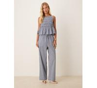 AWARE - Pantaloni in seersucker blu a quadri vestibilità comoda in coordinato S