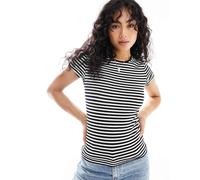 AWARE - T-shirt nera a righe con scollo rotondo a maniche corte-Nero XS