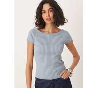 AWARE - Top blu polvere in maglia a coste con maniche ad aletta e spalle scoperte XL