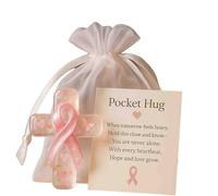 Awareness Pocket Hug with Poem Card, Pink Ribbon Pocket Hug, Cross with Pink Ribbon Encouragement Card Hug Token Stress Relief Inspirational Gift (B)