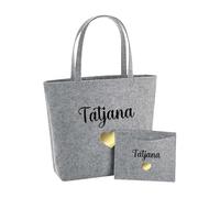 AWASG Borsa in feltro da donna con piccola custodia, stampata e personalizzata con nome a forma di cuore, regalo per te, 02 grigio chiaro, Einheitsgröße