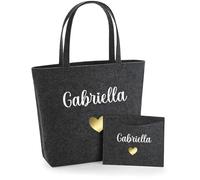 AWASG Borsa in feltro da donna con piccola custodia, stampata e personalizzata con nome a forma di cuore, regalo per te, 01 grigio scuro, Einheitsgröße