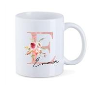 AWASG Tazza con lettera floreale rosa - Personalizzata con nome - Tazza da caffè regalo di ringraziamento - Ceramica 330ml (bianco)