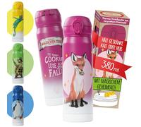 AWAVE La Scuola degli Animali Magici Borraccia Bambini Acciaio Inox 380 ml Rosso Bacche Rabbat, Bottiglia Acqua a Prova di Perdite Bottiglia Isolata Termica Caldo/Freddo, Serratura Sicura, Scuola Spor