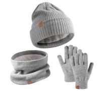 AWAVM 3 PezziBambini Cappello Cappello a Maglia Caldo Cappello Maglia Sciarpa con Guanti Fodera In Pile Spesso Giro Per Ragazzi Ragazze Sport, grigio, No