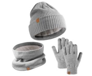 AWAVM 3 PezziBambini Cappello Cappello a Maglia Caldo Cappello Maglia Sciarpa con Guanti Fodera In Pile Spesso Giro Per Ragazzi Ragazze Sport, grigio, No