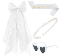 AWAVM 4 Pezzi Set di Accessori Sposa, Fibbio a Farfalla di Perla, Occhiali da Sole a Forma di Cuore, Cinghie da Spalla per la Futura Sposa e Cinturini per i Capelli di Perla