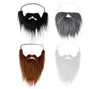 AWAVM 4 Pezzis Barbe Finte, Barba di Halloween, Barba di Babbo Natale, Capelli Lunghi Bianchi, Barba Nera, Barba del Partito