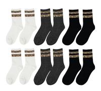AWAVM 6 paia di calzini da donna con stampa leopardata, calzini in cotone con motivo leopardato e strisce, calzini sportivi per palestra e abbigliamento casual, taglia 35-42, nero, bianco, grigio.,