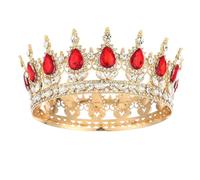 AWAVM Corona rotonda da donna, corona d'oro con strass, corona da regina, diadema con cristalli, accessorio per capelli da sposa, per feste di compleanno, costume da principessa, accessori per foto