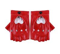 AWAVM Guanti senza dita in pelle, senza dita, neri, per donne e uomini, stile punk, con mezze dita, accessori da motociclista per moto, danza, giocatori, rock, hip hop, cosplay, Rosso, Taglia unica