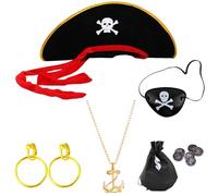 AWAVM Set 6 accessori pirata, Incluso cappello, collana, occhiali, orecchini, borsa,ideale per festa a tema pirati dei caraibi e travestimento.