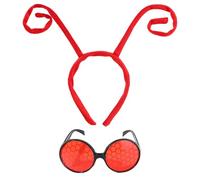 AWAVM Set di 2 cerchietto per antenna a farfalla e occhiali neri, accessori per travestimenti, accessori per feste cosplay (rosso)