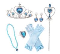 AWAVM Set di 6 pezzi per costume da principessa, corona, orecchini, bacchetta magica, anello, collana, guanti (blu)