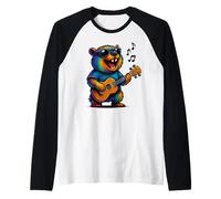 Awawa Rock Hyrax Suona Ukulele Chitarra Rainbow Hippie Divertente Maglia con Maniche Raglan